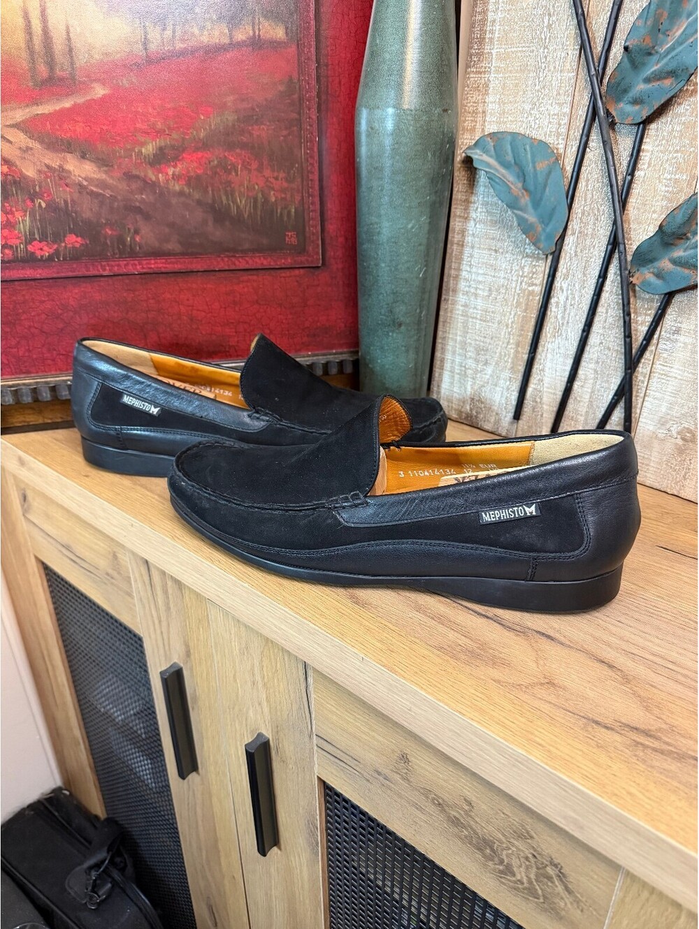 Mephisto Men's Black Leather Slip-On Loafers Size 12 US